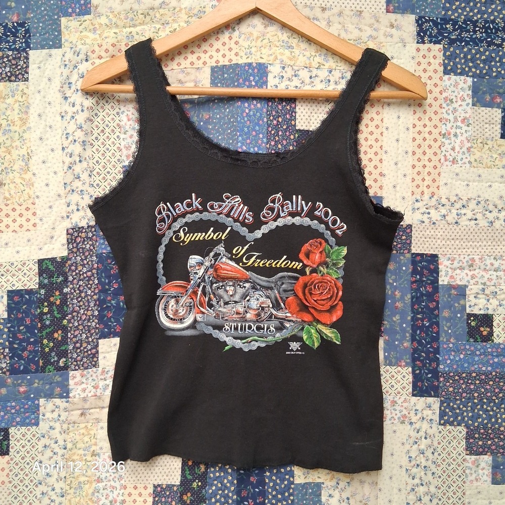 VTG American Biker 2002 Sturgis Symbol of Freedom Womens Tank With Lace SZ Large